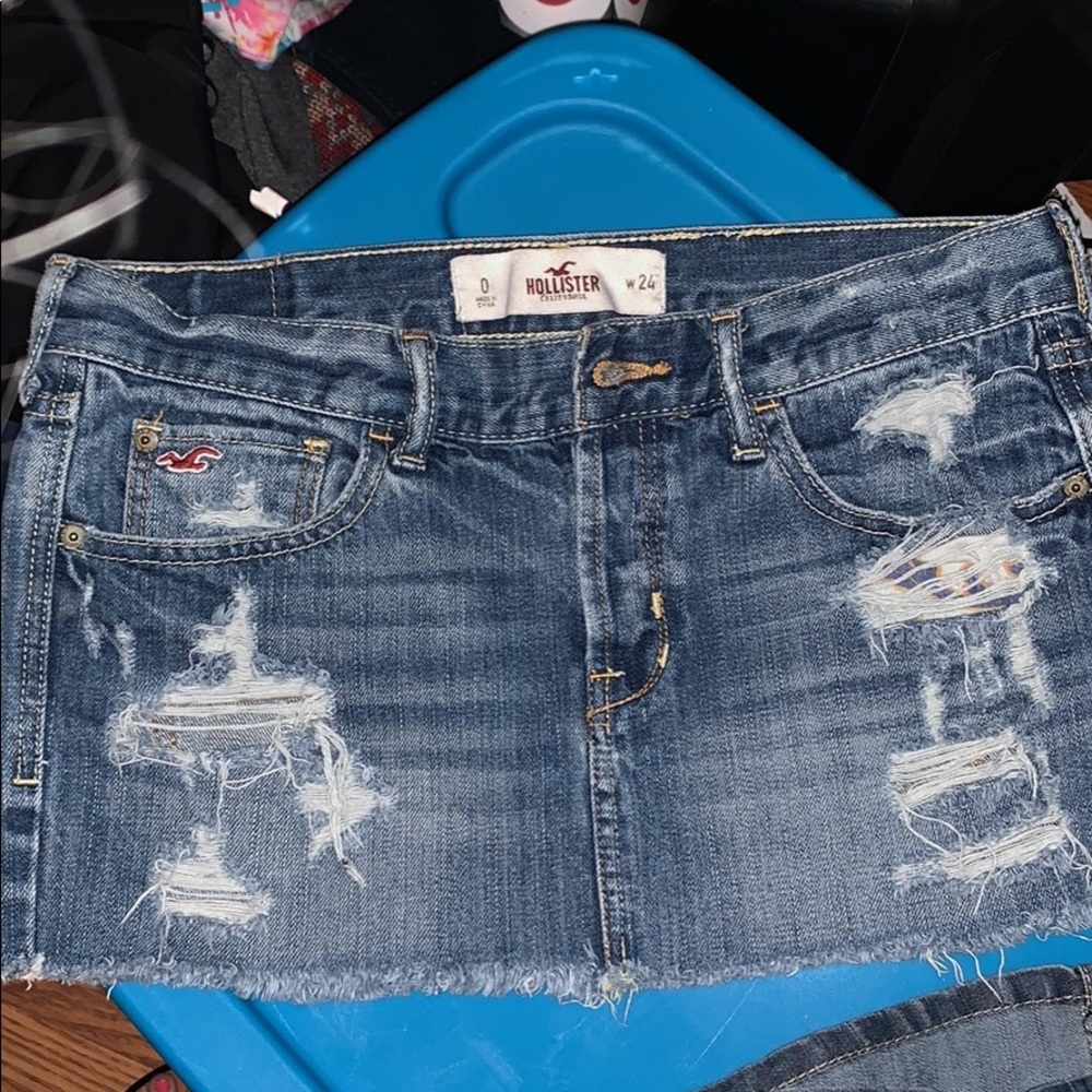 Hollister destroyed denim mini skirt